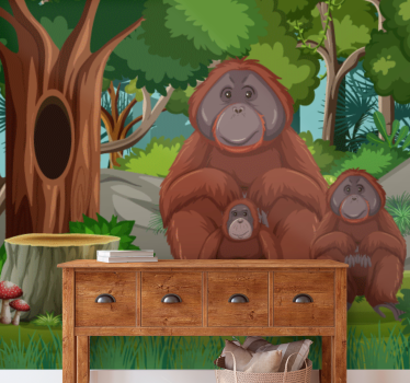Tapisserie animaux scène de famille orang-outans - TenStickers