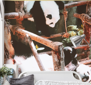 Tapisserie animaux scène de jeu avec panda - TenStickers