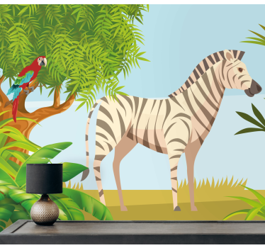 Tapisserie animaux scène de zèbre et perroquet - TenStickers