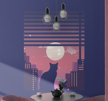 Tapisserie animaux silhouette de chat vue nocturne - TenStickers