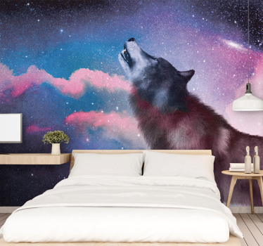Tapisserie animaux silhouette de loup hurlant - TenStickers