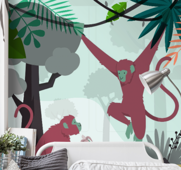 Tapisserie animaux singes en balançoire - TenStickers
