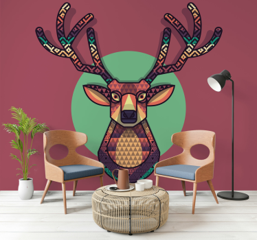 Tapisserie animaux tête de cerf géométrique - TenStickers