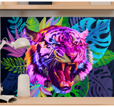 Tapisserie animaux tête de tigre colorée - TenStickers