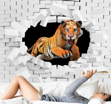 Tapisserie animaux tigre bondissant - TenStickers