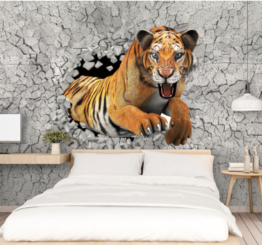 Tapisserie animaux tigre en pleine évasion - TenStickers