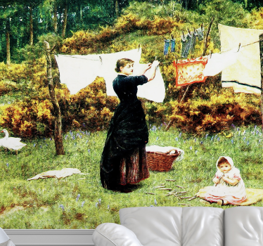 Tapisserie art classique femme étend du linge - TenStickers