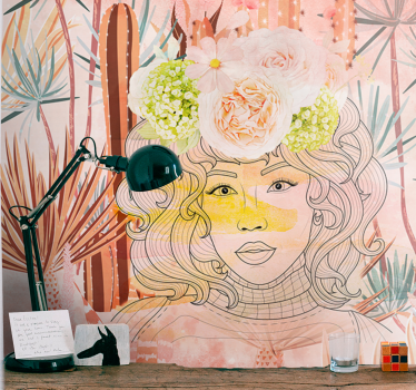 Tapisserie art portrait floral illustration - TenStickers