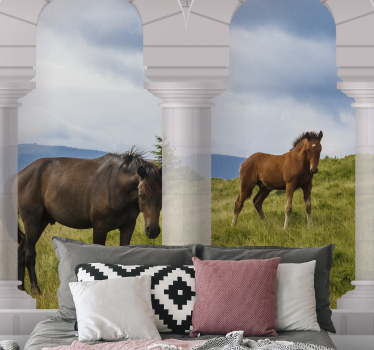 Tapisserie autres animaux vue sur les chevaux majestueux - TenStickers