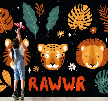 Tapisserie chambre enfant animaux de la jungle ludiques - TenStickers