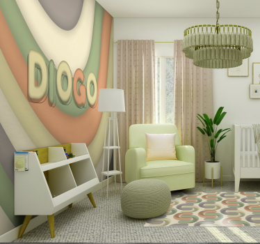 Tapisserie chambre enfant bandes courbes avec nom - TenStickers