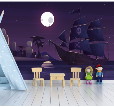 Tapisserie murale chambre enfant bateau pirate - TenStickers