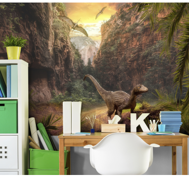 Tapisserie chambre enfant évasion du canyon des dinosaures - TenStickers