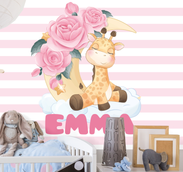 Tapisserie chambre enfant giraffe avec roses - TenStickers