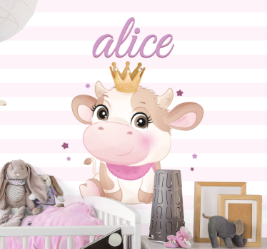 Tapisserie chambre enfant illustration de vache couronnée - TenStickers