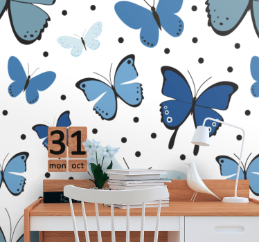 Tapisserie chambre enfant motif papillons bleus - TenStickers