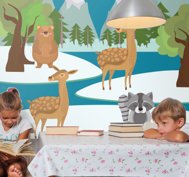 Tapisserie chambre enfant scène animale dessinée - TenStickers