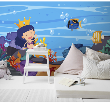Tapisserie chambre enfant sirène, dessin animé, sous-marin - TenStickers