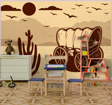 Tapisserie chambre enfant wagon de paysage désertique - TenStickers