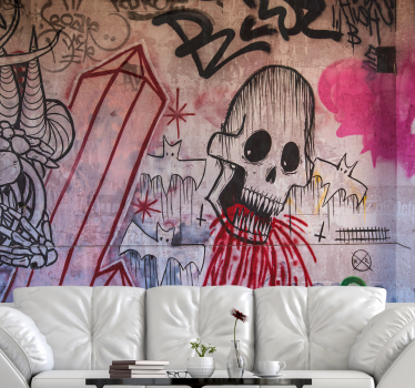 Tapisserie graffiti crâne et chauves-souris - TenStickers
