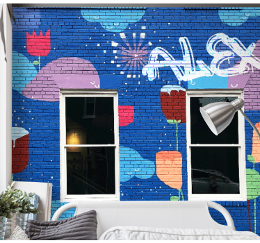 Tapisserie graffiti éléments floraux colorés - TenStickers