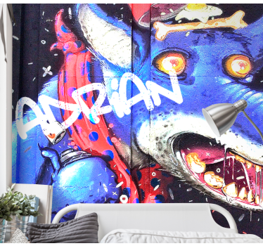 Tapisserie graffiti loup bleu personnalisable - TenStickers