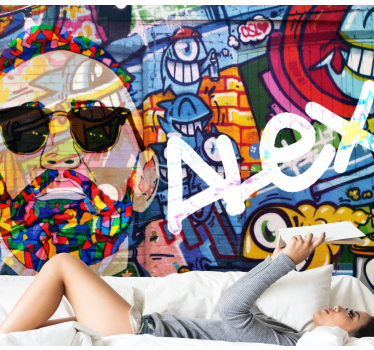 Tapisserie graffiti portrait urbain coloré - TenStickers