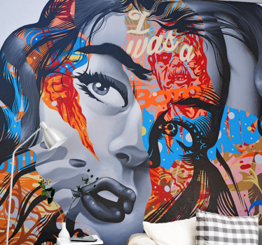 Tapisserie graffiti portrait urbain dynamique - TenStickers