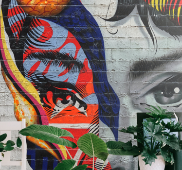 Tapisserie graffiti visages urbains vibrants - TenStickers
