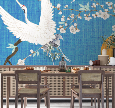 Tapisserie lion et fleurs de grue gracieuses - TenStickers