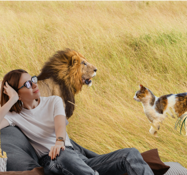 Tapisserie lion rencontre avec un chat - TenStickers