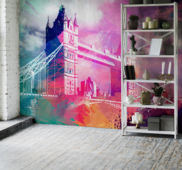 Tapisserie londres silhouette de pont coloré - TenStickers