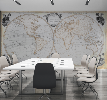 Tapisserie murale bureau carte du monde vintage aquarelle - TenStickers