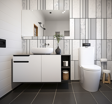 Tapisserie murale salle de bain effet marbre et lignes noires - TenStickers