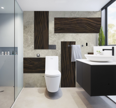 Tapisserie murale salle de bain béton et bois - TenStickers
