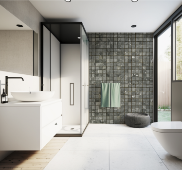 Tapisserie murale salle de bain carreaux noirs - TenStickers