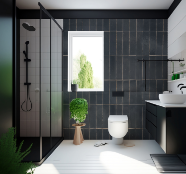 Tapisserie murale salle de bain carrelage gris - TenStickers