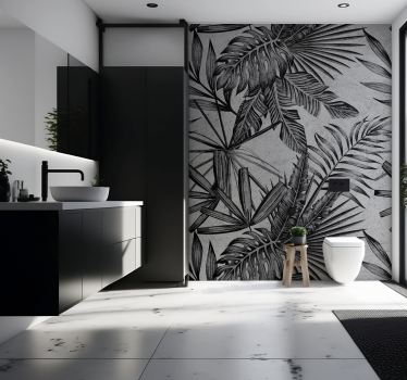 Tapisserie murale salle de bain effet béton motif tropical - TenStickers