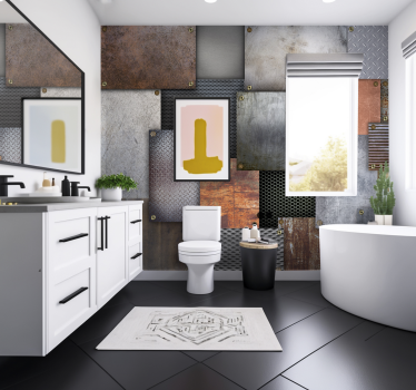 Tapisserie murale salle de bain plaques d'acier industriel - TenStickers