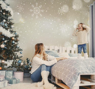 Tapisserie noel ambiance flocons beiges - TenStickers