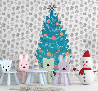 Tapisserie noel rassemblement festif d'animaux - TenStickers