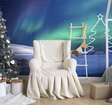 Tapisserie noel scène des aurores boréales - TenStickers