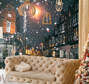 Tapisserie noel scène hivernale festive - TenStickers
