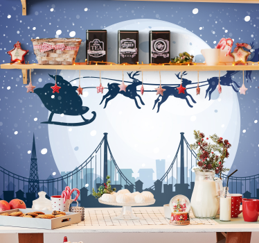 Tapisserie noel silhouette du traîneau du père noël - TenStickers