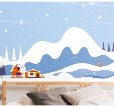 Tapisserie chambre enfant montagne enneigée dessinée - TenStickers