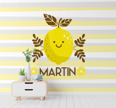 Tapisserie chambre enfant décor citron souriant - TenStickers