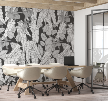 Tapisserie bureaux conception de forêt tropicale grise - TenStickers