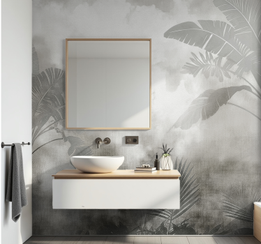 Tapisserie salle de bain palmiers noirs et blancs - TenStickers