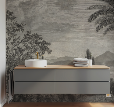 Tapisserie salle de bain paysage naturel gris - TenStickers