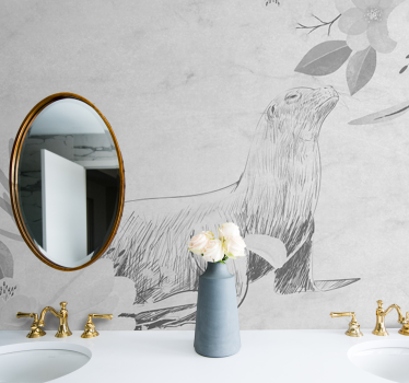 Tapisserie salle de bain phoque parmi les fleurs - TenStickers